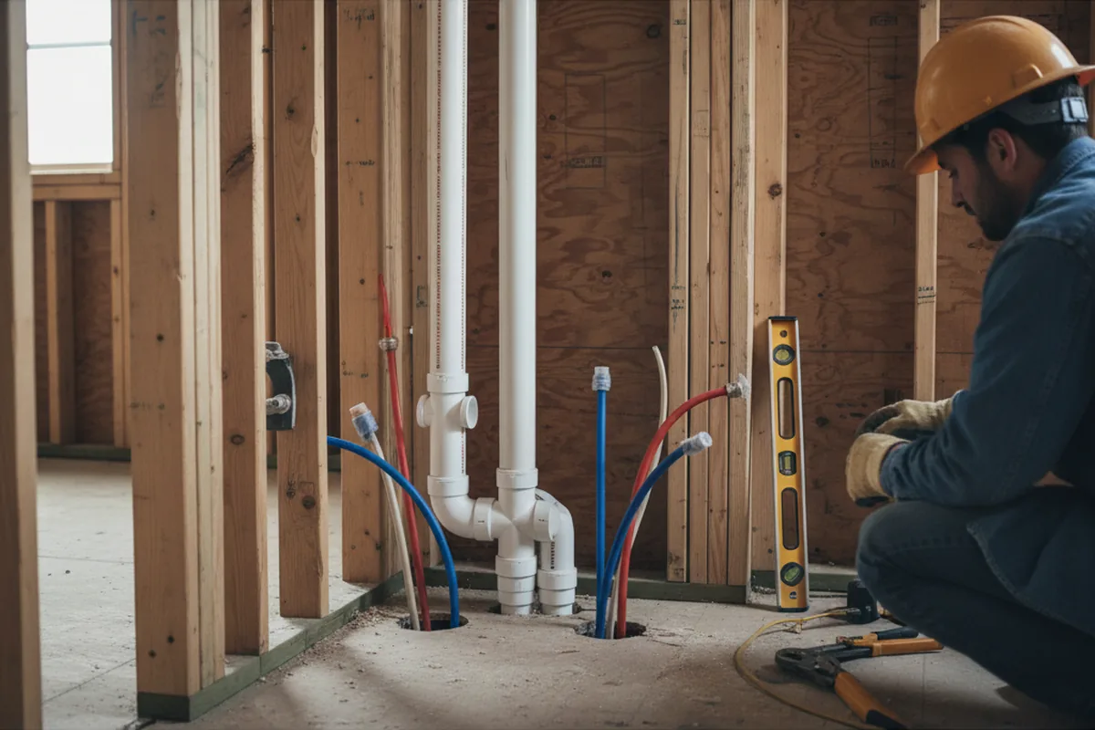 Drain and supply rough-in during Sump Pump Repair in Grand Rapids